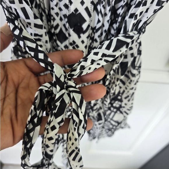 Worthington Pleated Tunic Shirt Sz 1X Plus Button Up Belted BlackWhite Women New - Picture 7 of 14